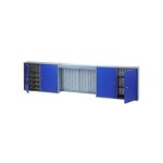 K�pper �l�ment haut mod�le 70187, l. 240 cm, 4 tablettes, 36 bo�tes, cache pour tube n�on, bleu outremer ...