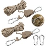 Lablanc - 2 pices corde  cliquet rglable 4m, poulie  cliquet kaki 1 / 8 avec 2 replacement crochets, ...