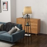 Lampadaire 2 �tag�res de rangement douille e27 40 w interrupteur � tirette abat - jour tissu 42 x 42 ...