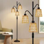 Rosnek - lampadaire  3 flammes avec abat - jour en rotin - variateur infini 0 - 100%&abat - jour interchangea ...