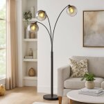 Lampadaire 3 flammes lampadaire arqu verre fum lampe de salon sur pied noir, mtal, 3x e27, lxh 105 ...