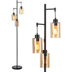 Lampadaire autonome avec abat - jour en verre ambr  3 ttes suspendues, interrupteur  pied, base en ...