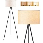 Rosnek - lampadaire trépied en noir avec abat - jour en lin beige, 3 tons, interrupteur au pied, base ... Rosnek - lampadaire trépied en noir avec abat - jour en lin beige, 3 tons, interrupteur au pied, base ...