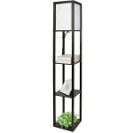 Lampadaire en bois design scandinave lampe sur pied avec 3 niveaux etag�res 1. 6m noir