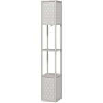 Lampadaire tagre lampe tagre dim. 26l x 26l x 156h cm 2 tagres mdf motif nid d'abeille gris clair ...