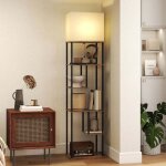 Lampadaire avec �tag�res, lampadaire sur pied de salon dimmable, t�l�commande, 40 x 29 x 171 cm, brun ...