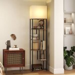 Lampadaire avec �tag�res, lampadaire sur pied de salon dimmable, t�l�commande, 40 x 29 x 171 cm, brun ...