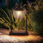 Globo ? lampadaire d'ext�rieur ip44 ? boule de verre ? m�tal fum� noir ? hauteur 50cm ? douille e27 ? ...
