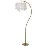 Lampadaire imitation plume  semi arc  170cm or & blanc