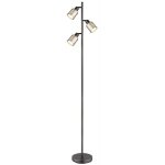 Lampadaire, interrupteur � pied, m�tal, chrome noir, verre, orientable, h 161 cm