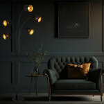 Lampadaire, lampe de chambre, 5 flammes, abat - jour textile dor� noir, poin�onnage d�coratif, tissu ...