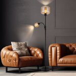 Lampadaire lampadaire lampe de salon plafonnier lampe de chambre lampe d'appoint, m�tal verre ambre noir, ...