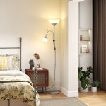 Lampadaire, lampe de salon sur pied avec 2 t�tes douille e27 et e14, base en m�tal dim. �28 x 179, 5h ...