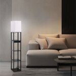 Lampadaire lampe sur pied lampe en bois tablette noir blanc textile salon lampadaire, douille 1x e27, ...