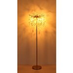 Lampadaire, lampe sur pied, lampe de salon, cristaux de verre dor�s, couleur ambre, hauteur 155 cm