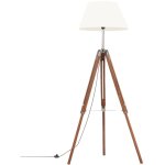 Lampadaire?lampe sur pied � tr�pied marron miel et blanc bois de teck 141 cm cfw380645