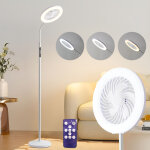 Lampadaire led ventilateur - panier 28cm - blanc - 11w - luminosit� r�glable - avec t�l�commande - fonction ...