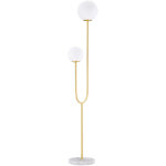 Lampadaire en m�tal dor� pour salon, avec deux douilles, abat - jour sph�rique en verre blanc d�poli ...