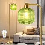 Lampadaire salon avec abat - jour en verre nervur vert, ampoule led, facile  assembler, base stable, ...