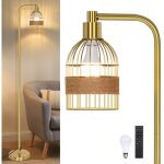 Lampadaire salon rotin, dco ferme rustique, 3 couleurs, gradation10 100 %, interrupteur pied & tlcommande, ...