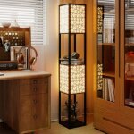 Lampadaire sur pied avec 2 �tag�res&2 abat - jours lampe de lecture avec motif de fleur&douille e27 sans ...