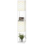 Lampadaire sur pied avec �tag�res et abat - jour en grille, blanc