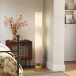 Lampadaire sur pied de salon avec abat - jour en lin, interrupteur � pied, 2 x douille e27, 120 cm, gris ...