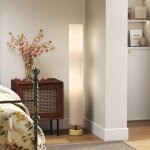 Lampadaire sur pied de salon avec abat - jour en lin, interrupteur � pied, 2 x douille e27, 120 cm, gris ...