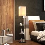 Lampadaire sur pied salon avec �tag�res, abat - jour en tissu, interrupteur � cha�nette pour salon, chambre ...