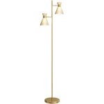 Lampadaire sur pied salon - homcom - double tte rglable - abat - jour en verre floral - mtal - 42 ...