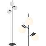 Lampadaire sur pied salon en m�tal avec 3 abat - jours globe blanc verre d�poli 40w � 27 x 169 cm noir ...