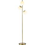 Lampadaire sur pied salon en mtal avec 3 abat - jours globe blanc verre dpoli 40w  27 x 169h cm dor ...