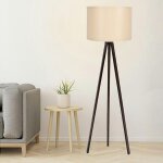 Lampadaire trépied effet noyer et abat - jour beige kilis Lampadaire trépied effet noyer et abat - jour beige kilis