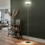 Lampadaire lampadaire uplighter lampe de salon, interrupteur � cordon, m�tal couleur titane blanc, 1x ...