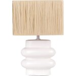 Beliani - lampe � poser blanche en c�ramique 42 cm abat - jour carr� en papier peint pied sculpt� judy ...