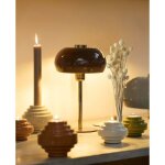 Lampe  poser brun brillant et dor surin