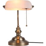 Lampe de bureau bankers en verre blanc avec interrupteur à chaîne à tirer, luminaire Lampe de bureau bankers en verre blanc avec interrupteur à chaîne à tirer, luminaire