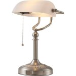 Lampe de bureau bankers en verre blanc avec interrupteur à chaîne à tirer, luminaire - blanc Lampe de bureau bankers en verre blanc avec interrupteur à chaîne à tirer, luminaire - blanc