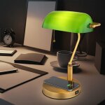 Lampe de bureau lampe de banquier lampe de table vieux laiton verre lampe de lecture verte, chargement ...