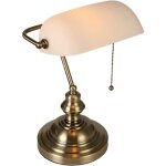 Lampe de bureau de banquier en verre blanc mat avec interrupteur à chaînette et luminaire enfichable Lampe de bureau de banquier en verre blanc mat avec interrupteur à chaînette et luminaire enfichable