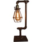 Lampe de bureau en bois - lampe de table vintage en m�tal - e27 - style industriel - steampunk - tube ...