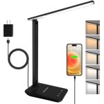 Lampe de bureau led avec adaptateur, pliable lampe de chevet dimmable avec 5 modes de couleur et 5 niveaux ...