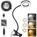 Lampe de bureau led avec loupe 5x, lampe bureau led usb, 360  flexible col de cygne clip lampe de table ...