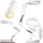 Lampe de bureau led luca 2, 8 w, couleur cct, lampe de table � dessin, loupe 3x, blanche, lumiled