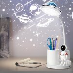Lampe de bureau led, lampe de table astronaute avec porte - stylo et projection, lampe de table led r�glable, ...