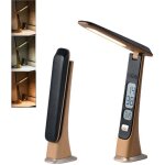 Lampe de bureau pliable, lampe de bureau tactile avec affichage de l'horloge et du calendrier, 3 modes ...