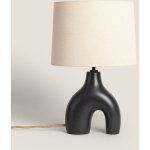 Ledkia - lampe  poser cramique et lin ginger beige