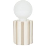 Lampe � poser c�ramique ray� taupe et blanc abat - jour globe (h17cm) sur piles