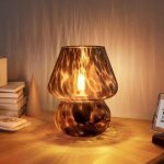 Lampe champignon r�tro, petite lampe de chevet en verre translucide, magnifique d�coration de murano, ...