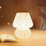 Lampe champignon en verre translucide, petite lampe chevet esth�tique murano, blanc, cadeau anniversaire ...